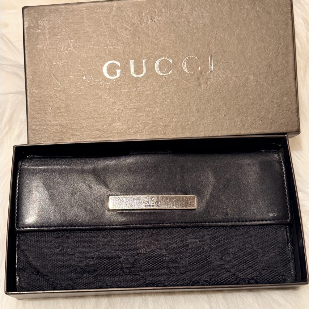 Gucci GG Canvas & Leather Long Wallet – Black